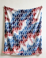 Dior Red Blue Tie Dye Monogram Flannel Throw Blanket Sofa Cover Blanket D422
